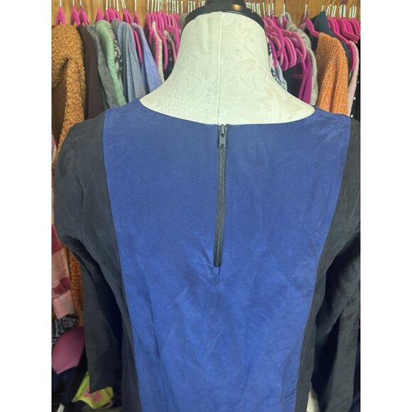 Madewell Color Block Silk Mini Dress Long Sleeves Blck & Blue Lined Sz S Zip - Picture 8 of 11